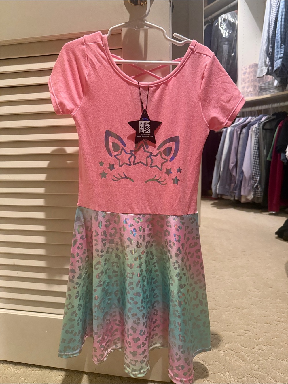 Girls' Pink Unicorn Graphic Dress with Pastel Shimmer Skirt